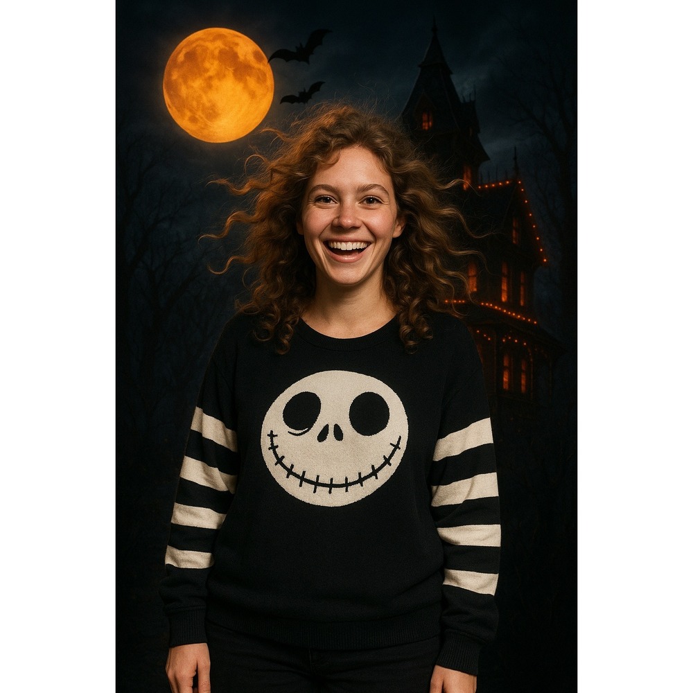 Disney Nightmare Before Christmas Jack‎  Sweater Black White Striped Size 5